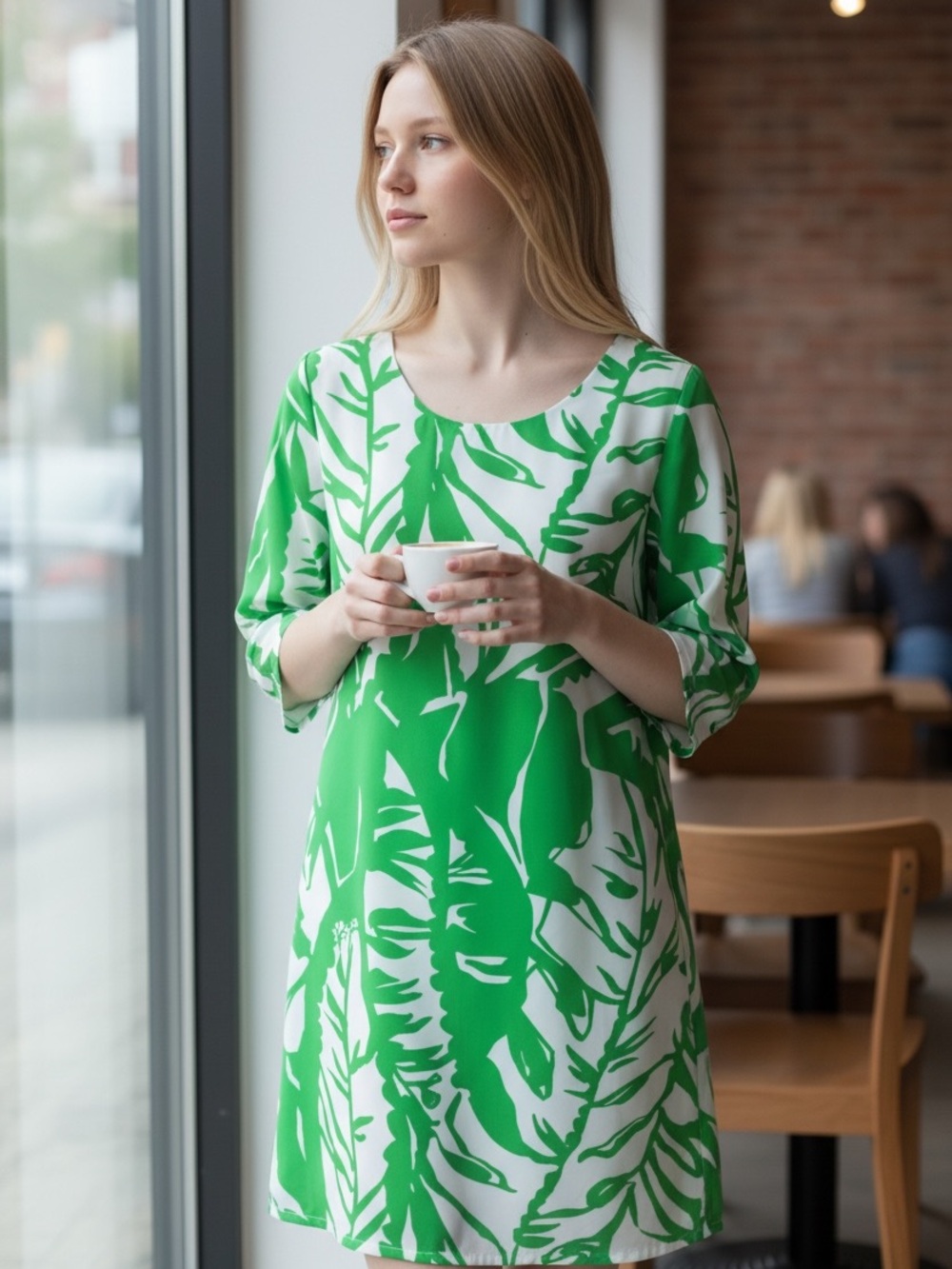Lilly Pulitzer Green White Palm Mini Dress 3/4 Sleeve Tie Back Size XS Lined